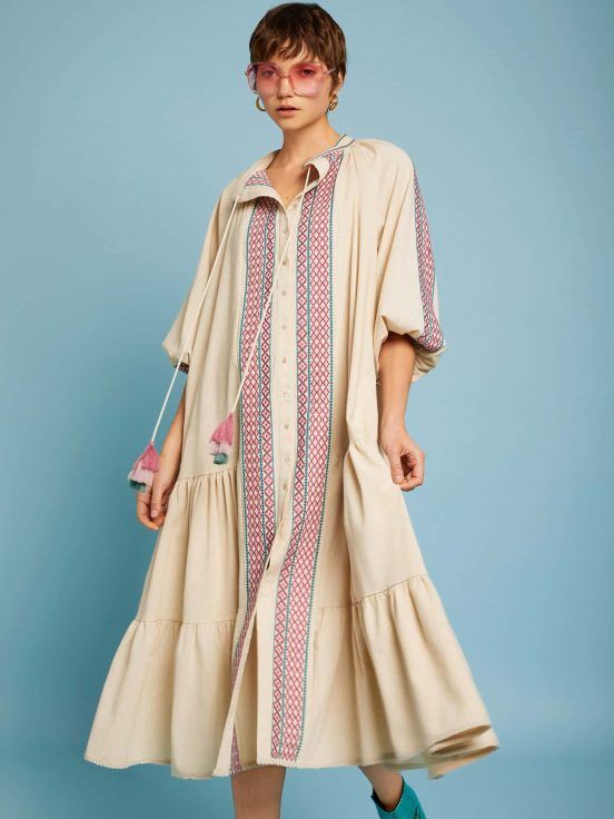 Vestido Meisie Algodón Bordados Etnicos y Bolsillo
