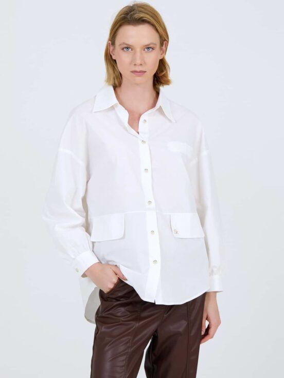 Camisa Blanca Oversize con Maxi Bolsillos