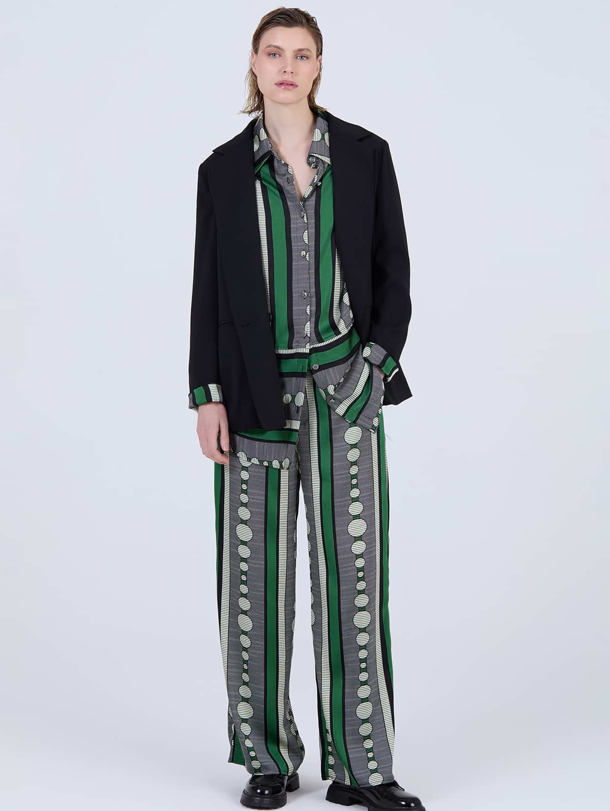 Pantalón Palazzo de Estampado Geométrico Verde