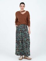 pantalón palazzo satinado mujer