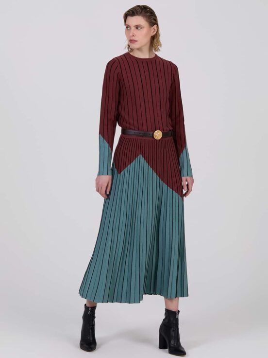 Falda Midi de Punto Intarsia Bicolor