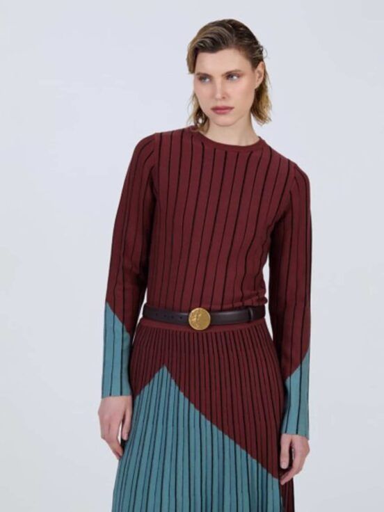 Falda Midi de Punto Intarsia Bicolor