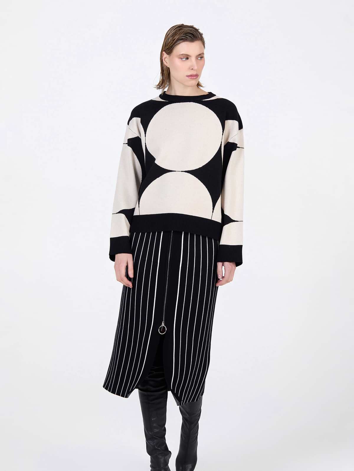Jersey de Punto Jacquard Bicolor Círculos
