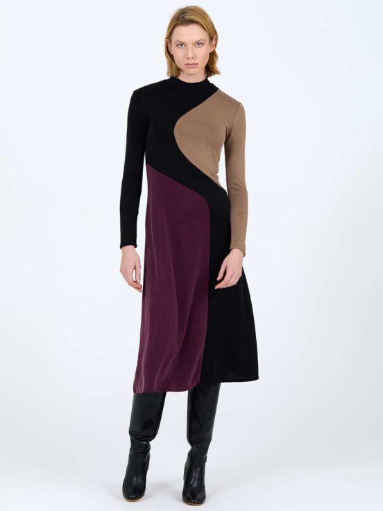 Vestido midi tricolor: Vestido Midi Tricolor de Punto Ondulado | Diseño Artístico y Calidad Skatïe