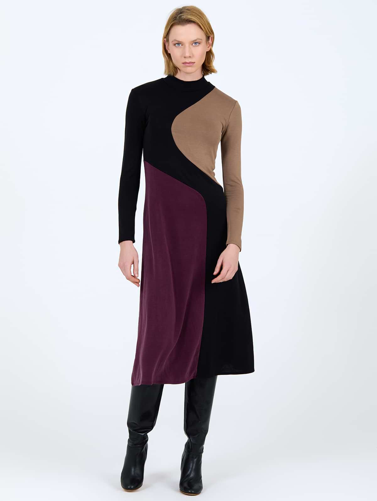 Vestido midi tricolor: Vestido Midi Tricolor de Punto Ondulado | Diseño Artístico y Calidad Skatïe