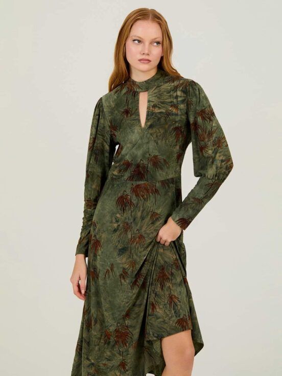 estido Midi de Punto Estampado con Terciopelo, Espalda Cut-Out y Lazo